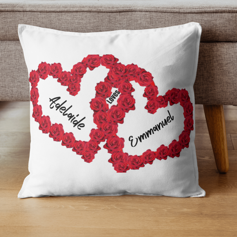 Two Hearts Personalized Square Pillow - Pink Back