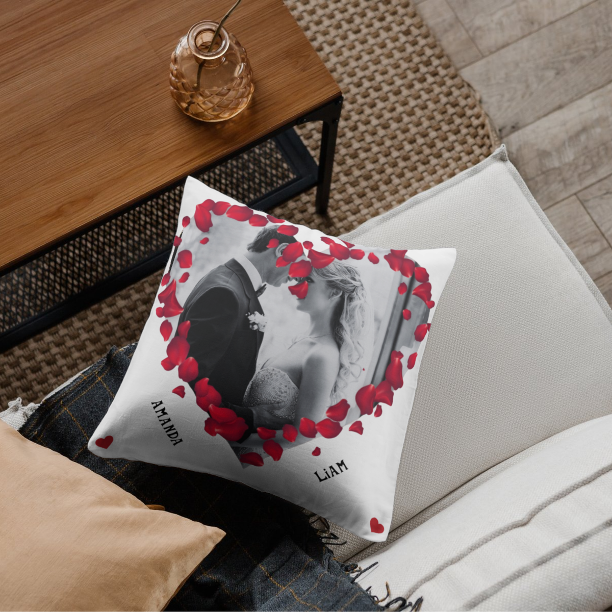 Heart photo personalized Square Pillow - Pink Back